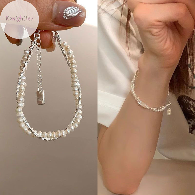 K2nightfee Vòng Tay Ngọc Trai Không Đều Hai Lớp Tinh Tế Cho Nữ Bé Gái Thời Trang Thanh Lịch Đính Hạt Dây Chuyền Trang Sức Vòng Tay Quyến Rũ Quà Tặng VN