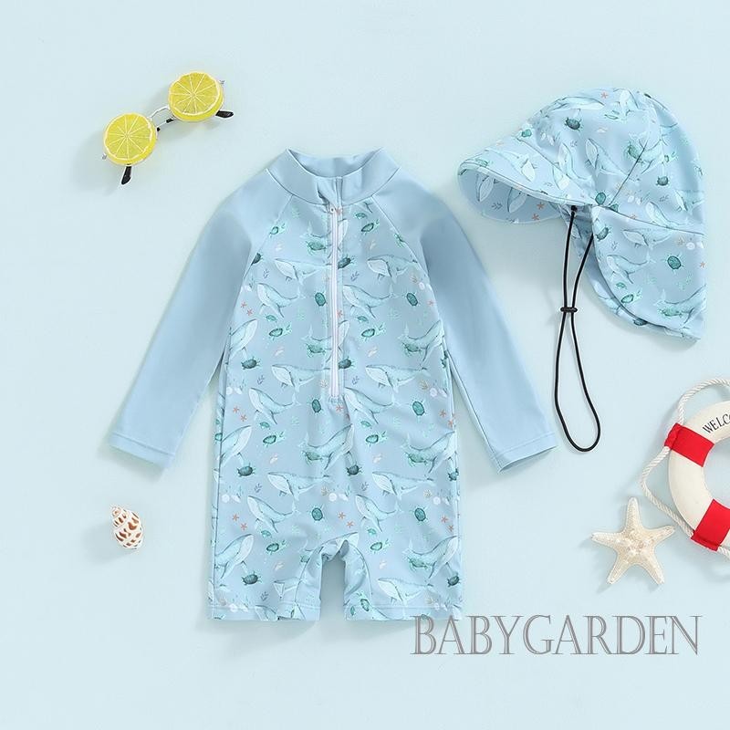 Baga 0-3 Tuổi Đồ Bơi Bé Trai Có Mũ / Nửa Dây Kéo Động Vật In Hình Rush Guard / Bộ Đồ Tắm / Đồ Đi Biển