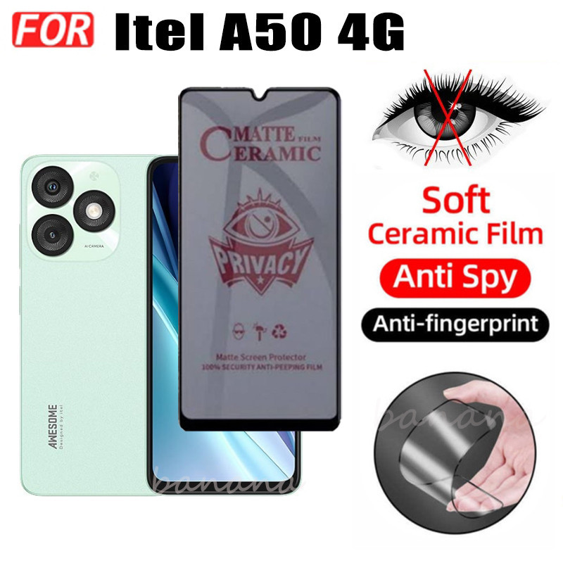 3 TRONG 1 Itel A50 4G Phim Gốm Sứ Chống Gián Điệp Riêng Tư Cho Itel RS4 S24 S23 P55 P55 + A70 Ống Kính Máy Ảnh Kính Bảo Vệ Màn Hình Và Phim Mặt Sau
