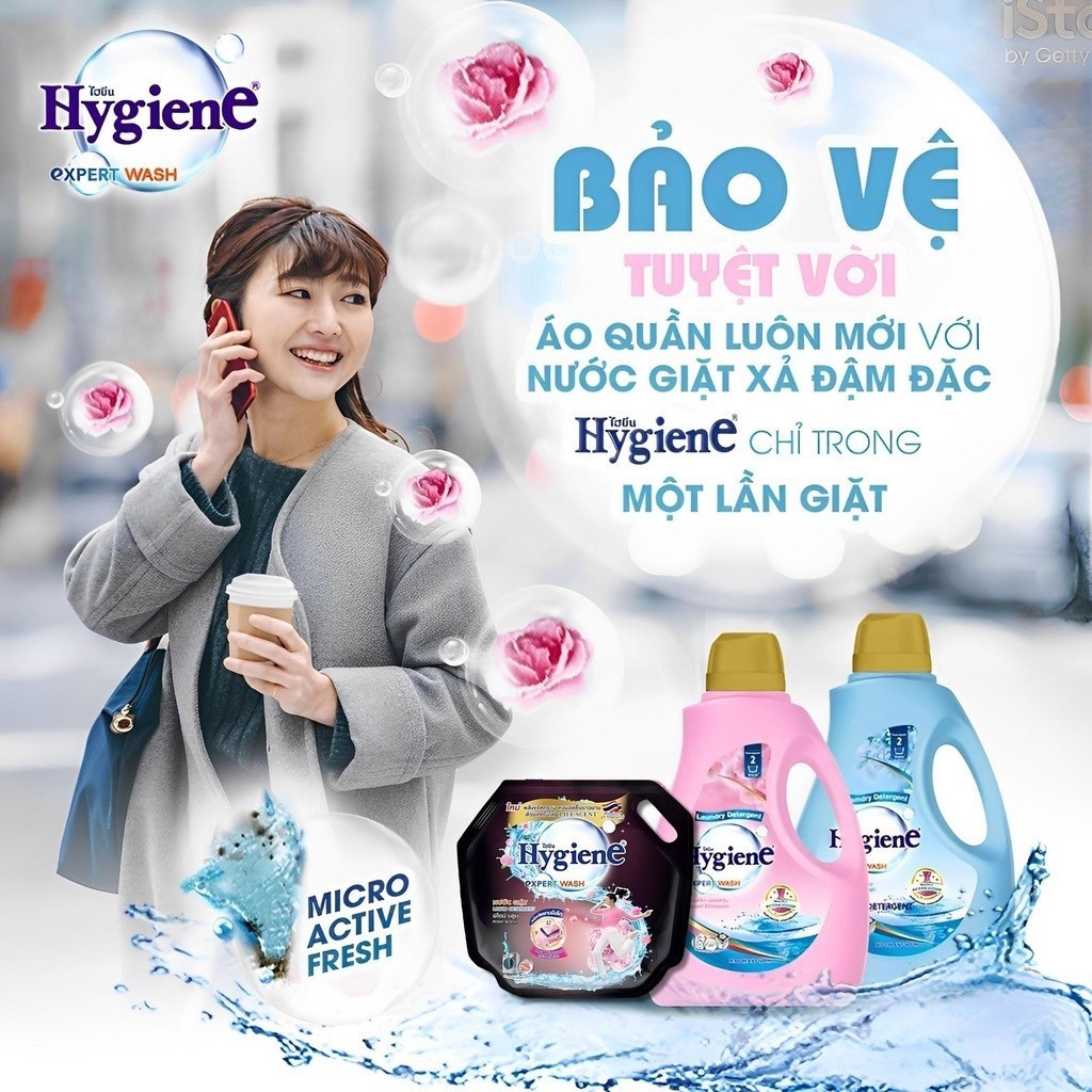 Nước Giặt Hygiene Giặt Xả Quần Áo Thái Lan Thơm Lâu Liquid Detercent [Trắng] Can 2500ml !