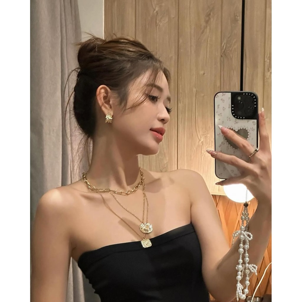 Casetify X Ngọc Trai Trái Tim Hút Từ Tính Đen & Bạc Gương IPhone IPhone 16 15 14 13 12 Pro Max Plus Ốp điện thoại Cứng Có Hộp Khắc logo
