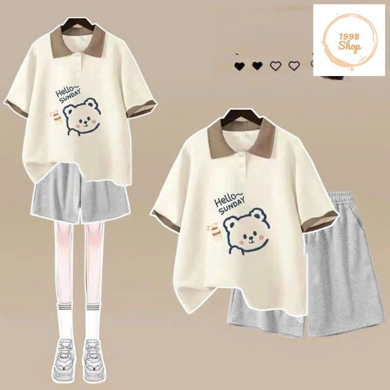 Tổng Hợp Sét Bộ  Cộc Mùa Hè Quần Đùi Trơn Su + Mix kèm Áo Thun Polo Có Cổ bẻ Học Sinh Form Rộng Tay Lỡ