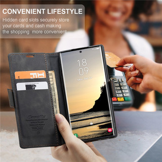 Ốp Lưng Kinh Doanh Cho Samsung Galaxy S25 s24 Ultra S23 S22 S21 Ultra Plus S20 FE s24 + CaseMe Màu Đen Lật Đứng Ví Da Bao Da