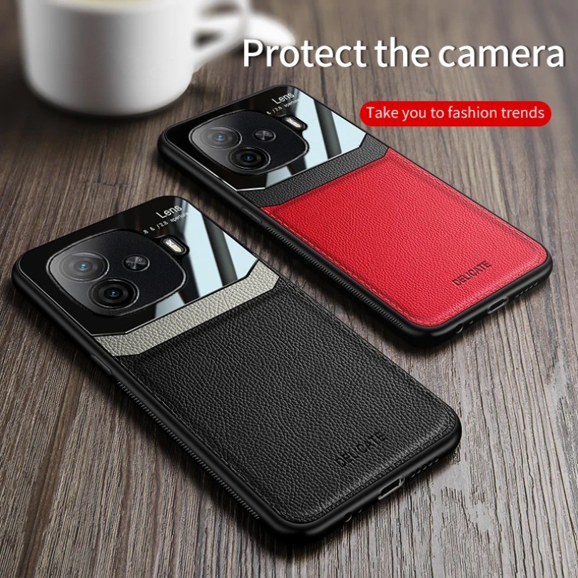 Ốp Lưng Cho vivo iQOO Z9 Turbo Da Ô Tô Từ Tính Giá Đỡ Plexglass Silicon Bảo Vệ Vỏ Điện Thoại Cứng iQOOZ9Turbo V2352A Coque