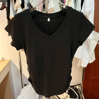 Áo Thun, Áo babytee croptop nữ cổ tim rúm eo