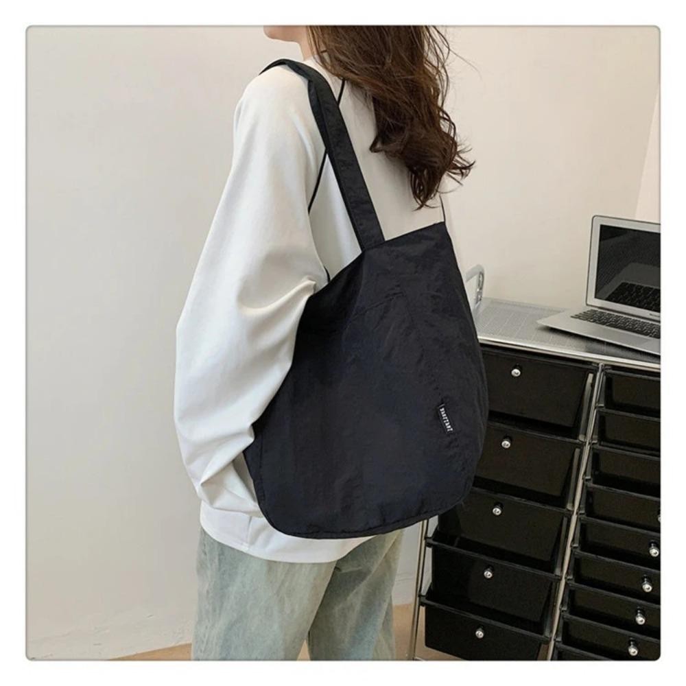 HOBBYIN Túi đeo vai HOBBYIN, Túi Tote Nylon mềm màu trơn, Túi xách du lịch bằng vải Canvas chống thấm nước có dây kéo đơn giản