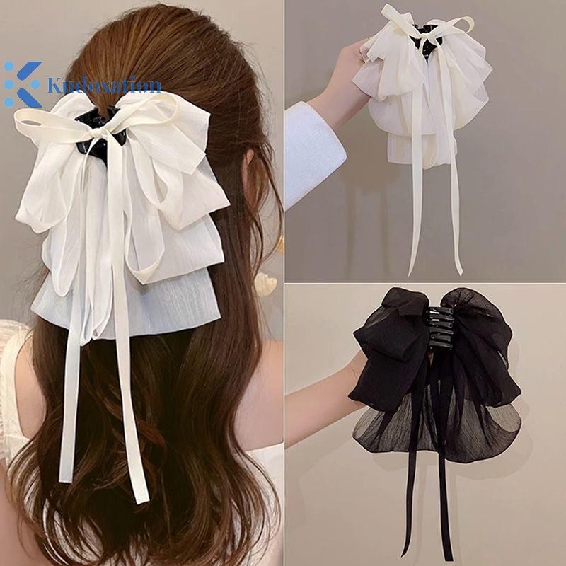 Kudosation Thanh Lịch Nơ Kẹp Tóc Nữ Tính Khí Lưới Thanh Lịch Thời Trang Phụ Kiện Tóc Cô Gái Tạo Kiểu Kẹp Tóc Mũ Đội Đầu
