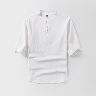 Plus Size Men Linen Buttoned T-Shirt Oversize Cotton Linen Three-Quarter Sleeve Casual Loose V-Neck