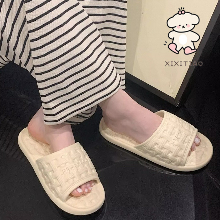 Xixitiao Nhà Dép Trong Nhà Nam Nữ Dệt Kẻ Sọc Mềm Mại Chống Trơn Trượt Phẳng Thoáng Mát Mùa Hè Thường Ngày Thời Trang Phong Cách Mới