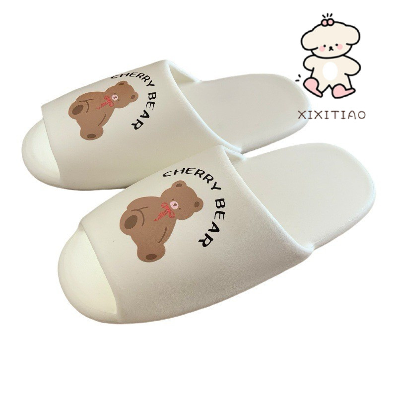 Xixitiao dép gấu Anh dễ thương nhẹ mùa hè cho nam nữ, dùng trong nhà, kiểu một quai