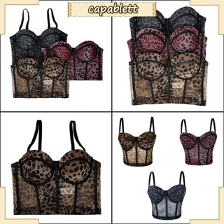 Capa Da Báo In Lưới Bustier Crop Top Cho Nữ Push Up Fishboned Camisole Vest