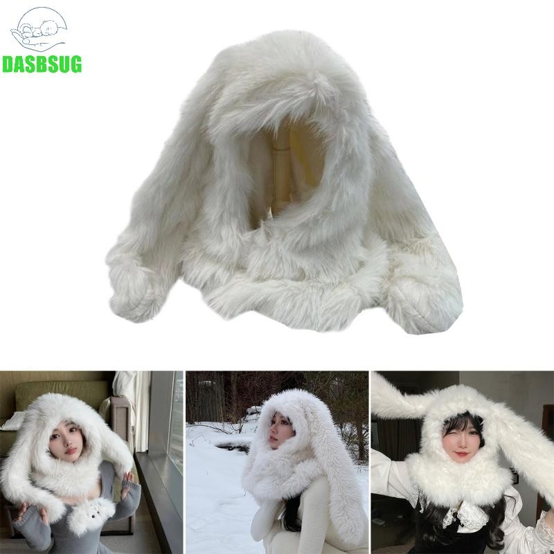 Dasbsug Lông Thú Sang Trọng Mũ Trùm Đầu Người Lớn Unisex Balaclava Mũ Đáng Yêu Mới Lạ Tai Thỏ Beanie Y2K Thanh Thiếu Niên Cô Gái Mùa Đông Ấm Áp Sk