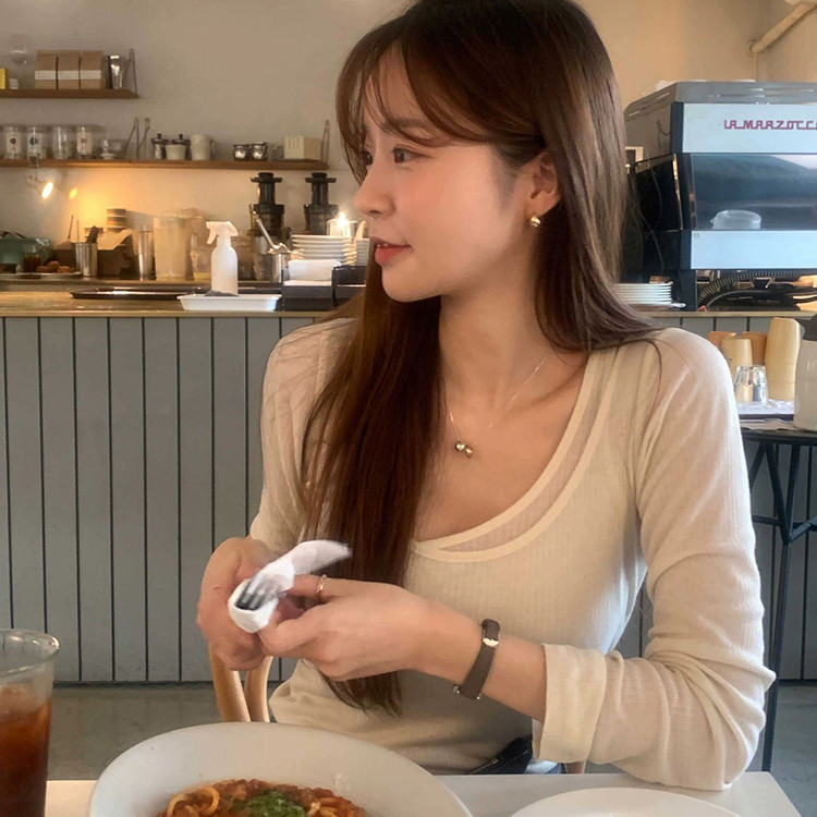SUXI Áo thun dài tay màu trơn đơn giản dành cho nữ mùa xuân 250310