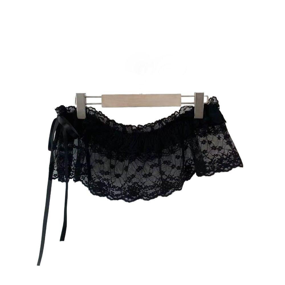 [Demo3] Váy ren Mini, xuyên thấu Bông tai Kẹp ren, Váy thêu hoa Y2K Dạo phố Váy xếp nếp Trang trí quần jean