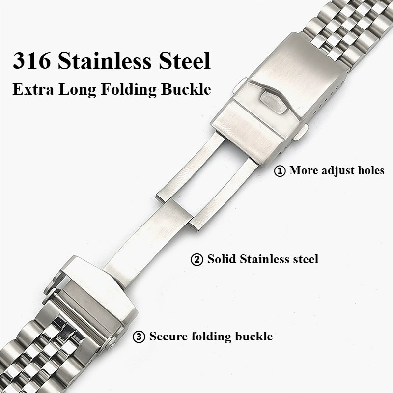 Dây đeo đồng hồ bằng thép không gỉ Jubilee cao cấp 20mm 22mm với khóa gấp bằng thép không gỉ 316 cho SEIKO 5 Diver Lặn cá ngừ Samurai SKX007 Dây đeo đồng hồ nam