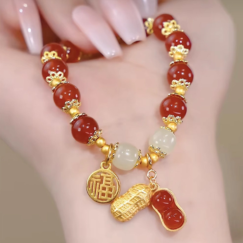 🍑coco🍑Vòng Tay May Mắn Phong Cách Trung Hoa Thời Trang Vòng Đeo Tay May Mắn Hình Lá Đậu Phộng Cho Nữ