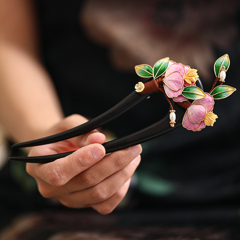 Phong Cách Trung Quốc Mới Không Chính Xác Handmade Filigreek Nhung Hoa Gỗ Đàn Hương Kẹp Tóc Phong Cách Trung Quốc Cổ Điển Cuộn Tóc Mũ Đội Đầu Hoa Tòn Độc Đáo Phụ Kiện Tóc