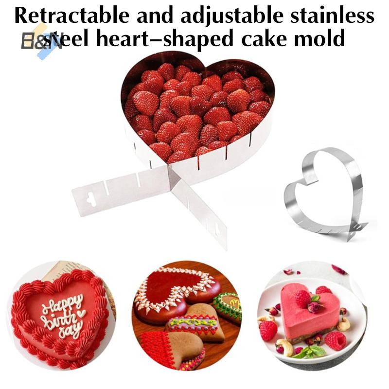 Khuôn Làm Bánh B & N Hình Trái Tim Thép Không Gỉ Có Thể Điều Chỉnh Có Thể Thu Vào Mousse Nhẫn Trái Tim Khuôn Socola Phụ Kiện Làm Bánh (7,8-15.7inch).