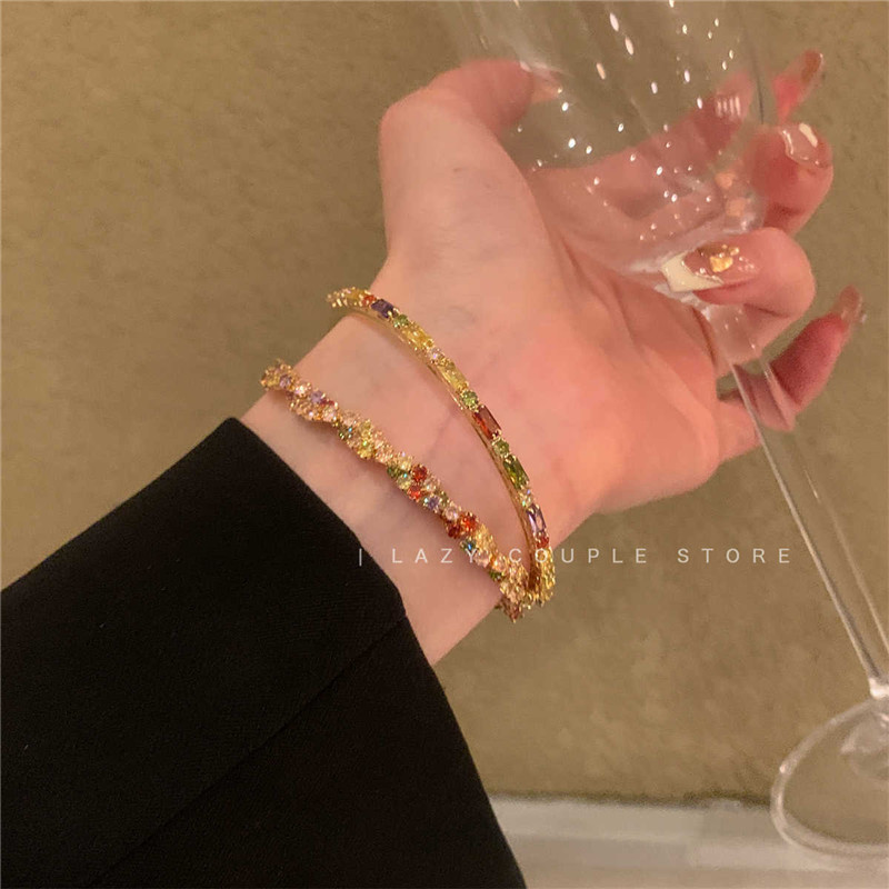 Xếp chồng lên nhau, bầu không khí thời trang, vòng tay màu dopamine Zircon, thiết kế Nữ, Vòng Tay Tinh tế, vòng tay, trang sức QMVD