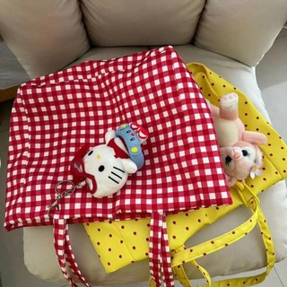Phong Cách Mới Màu Đỏ Kiểm Tra Phiên Bản Hàn Quốc Túi Đeo Vai Dung Tích Lớn
