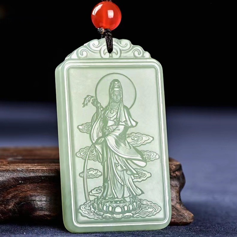 Mặt dây chuyền ngọc trắng xanh Guanyin ngọc trắng Thương hiệu Guanyin