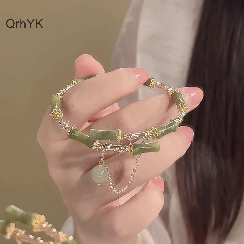Nhà Máy Thời Trang Phong Cách Trung Hoa Retro Xanh Tre Khớp Đính Hạt Vòng Tay Cho Nữ Thời Trang Độc Đáo Tinh Tế Quyến Rũ Vòng Tay Trang Sức Quà Tặng QrhYK