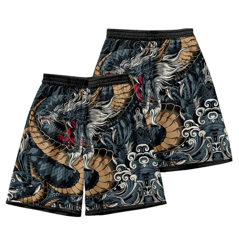 Quần short đi biển in hình rồng Trung Quốc mùa hè Quần thể thao Bermuda Quần short thể thao thời trang