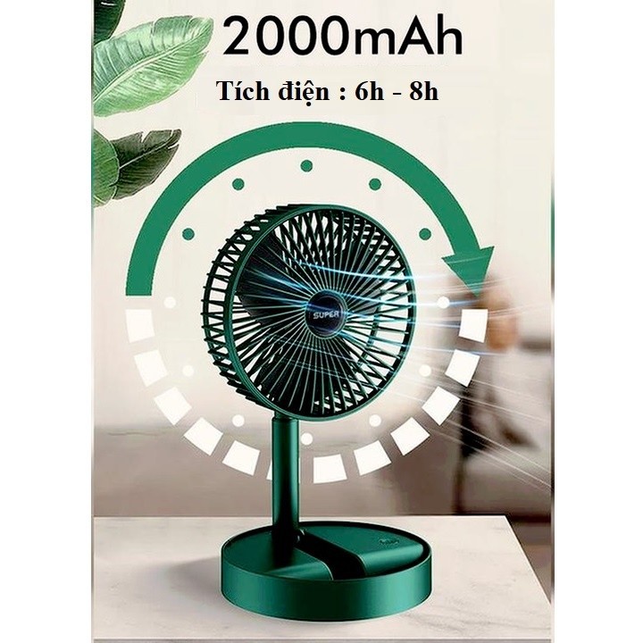 Quạt Để Bàn Gấp Gọn Có Thể Điều Chỉnh Độ Cao , 3 Tốc Độ Gió, Cổng Sạc USB Xoay 180 Độ