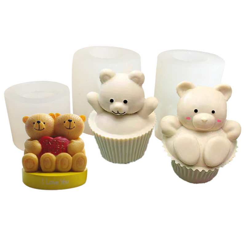 Cốc Giấy Gấu Khuôn Silicon Bánh Sô Cô La DIY Khuôn Nướng Bánh Giữ-Trái Tim Gấu Hương Liệu Xà Phòng Handmade Ô Tô Khuếch Tán Thạch Cao Trang Trí Tweak Đồ Chơi Khuôn