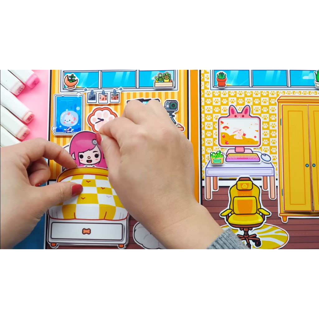 ĐỒ CHƠI NGÔI NHÀ BÚP BÊ GIẤY CẮT THỦ CÔNG DIY - Ngôi nhà của bé Yellow House In Quiet Book.
