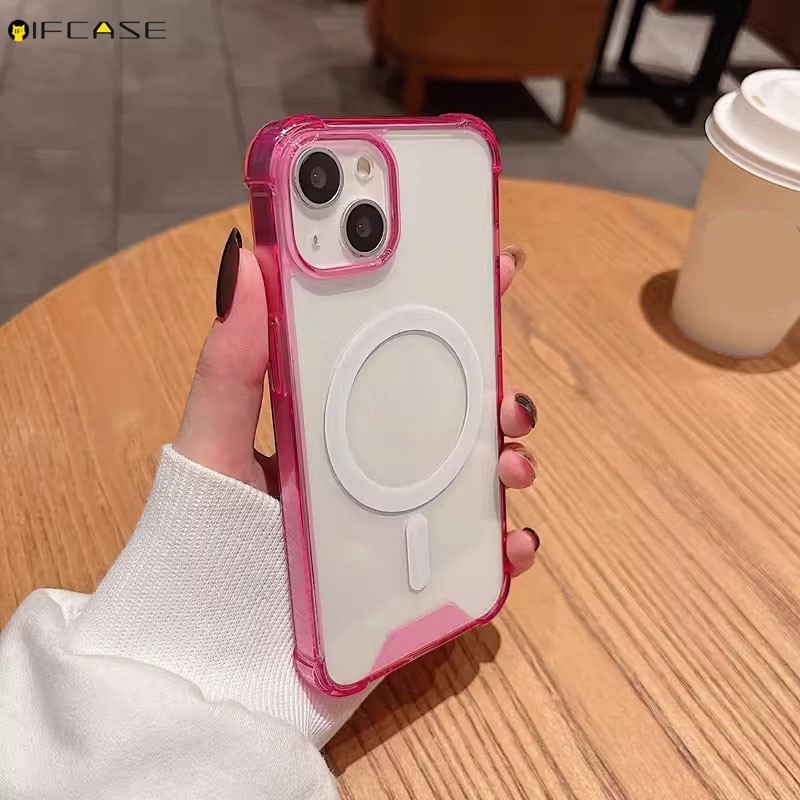 Ốp Từ Tính Tương Thích Cho iPhone 15 14 Plus 13 12 11 Pro Max Ốp Điện Thoại Thu Hút Từ Tính Bốn Góc Chống Rơi Chống Sốc Trong Suốt Trong Suốt Vỏ Đơn Giản Ốp Lưng