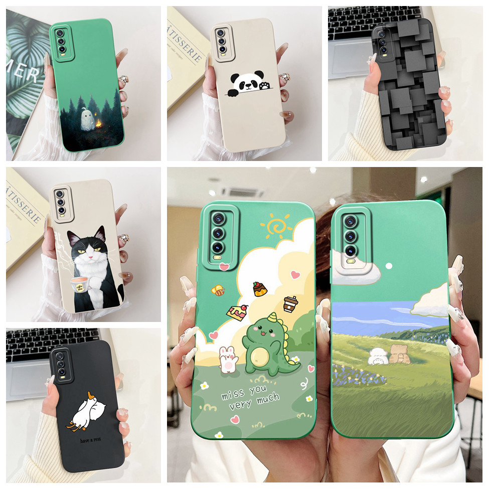 Ốp lưng Vivo Y20 V2029 Vivo Y20s Thẩm Mỹ Mèo Dễ Thương Sơn Cà Phê Silicon Chống Sốc Vivo Y20i Vỏ V2027 V2032