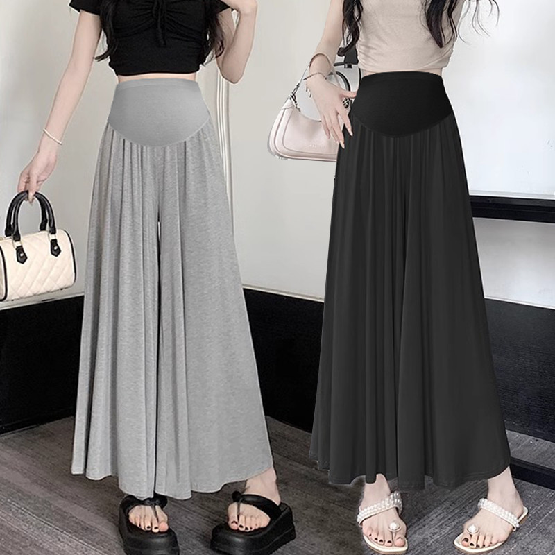 Quần bà bầu mùa hè mỏng thoải mái Modal eo cao Drape Quần ống rộng
