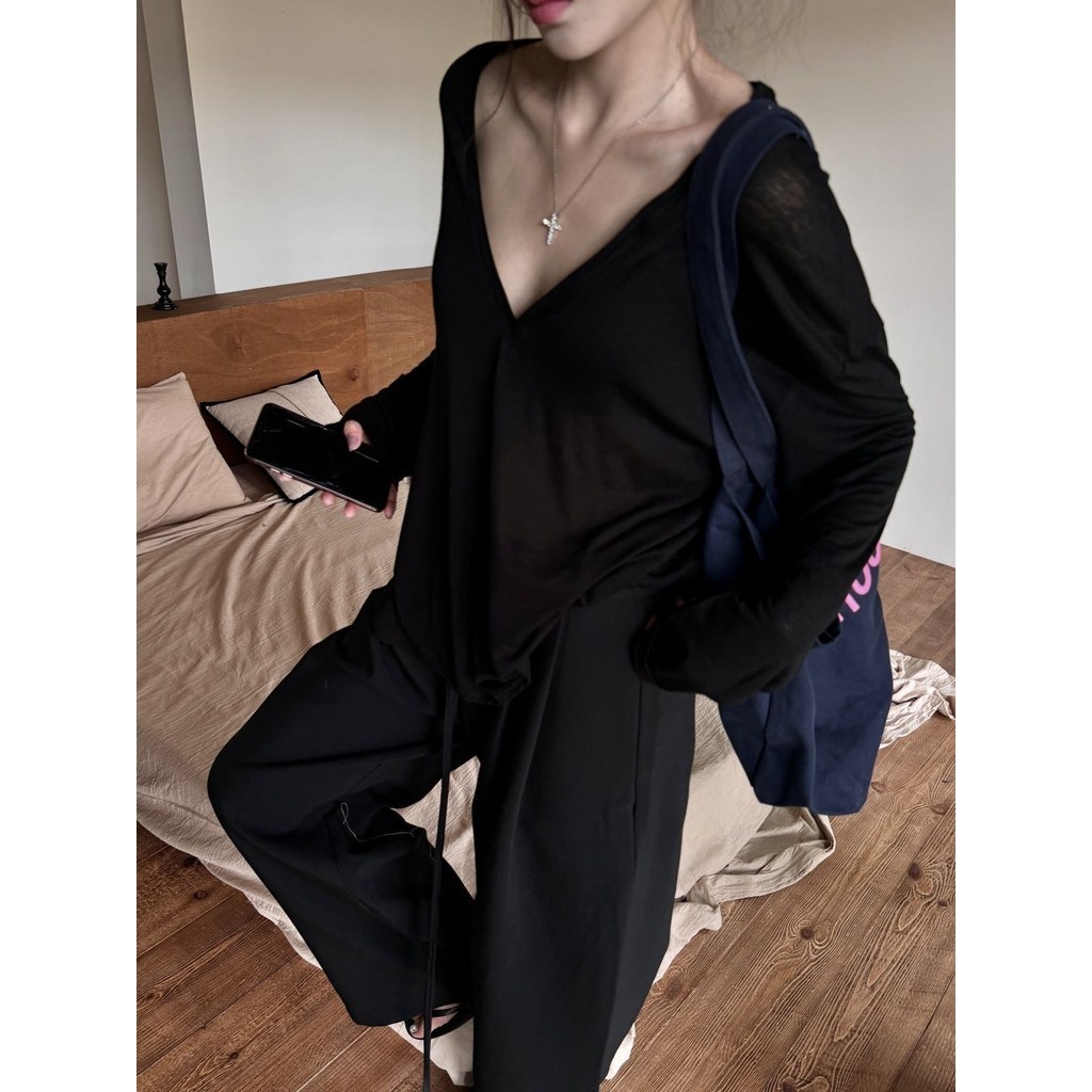 Milyfashion Loose Size Lớn Thường Ngày Trắng Mỏng Hơi Trong Suốt Cổ Chữ v Dài Tay T Mùa Hè Top