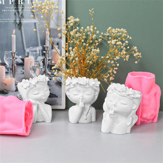 Khuôn Silicon 3D Cô Gái Dễ Thương Chậu Hoa Khuôn DIY Thủ Công Thủ Công Thạch Cao Nến Pha Lê Nhựa Dính Khuôn Cho Trang Trí Nhà