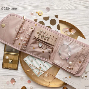 Gcdhome Có Thể Gập Lại Hộp Trang Sức Cuộn Du Lịch Trang Sức Tổ Chức Di Động Cho Hành Trình Bông Tai Vòng Cổ Thổ Cẩm Túi Bảo Quản HOT