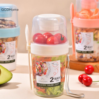 Gcdhome Cốc Salad Hai Lớp Di Động Bột Yến Mạch Ngũ Cốc Hạt Sữa Chua Salad Bộ Hộp Đựng Có Nĩa Trường Ăn Trưa Hộp Bảo Quản Thực Phẩm HOT