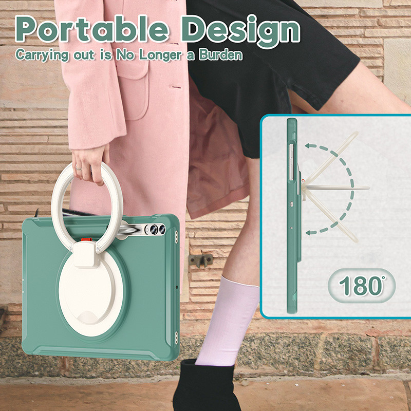 360° Ốp lưng chống sốc tay cầm xoay cho Samsung Tab S7 S8 X700 S9 X710 S9 FE S7 + S8 + X800 S9 + S9 Plus X810 S9 FE + S7 FE T730 Vỏ bảo vệ toàn thân