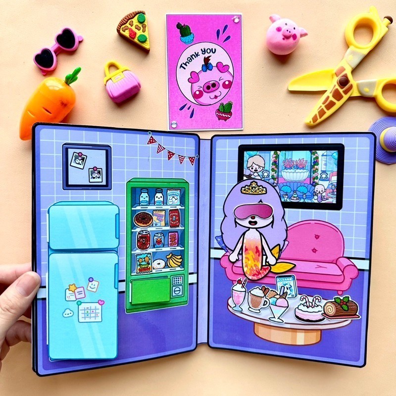Sách toca life world Nàng Tiên Cá Dễ Thương Xinh Xắn ngôi nhà tiên xanh sổ búp bê giấy cài toca đồ chơi toca boca