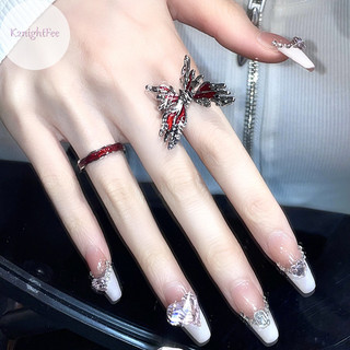 K2nightfee Punk Gothic Nhẫn Đỏ Vintage Ánh Sáng Mở Có Thể Điều Chỉnh Nhẫn Ngón Tay Phong Cách Pháp Cá Tính Đảng Tặng Trang Sức VN