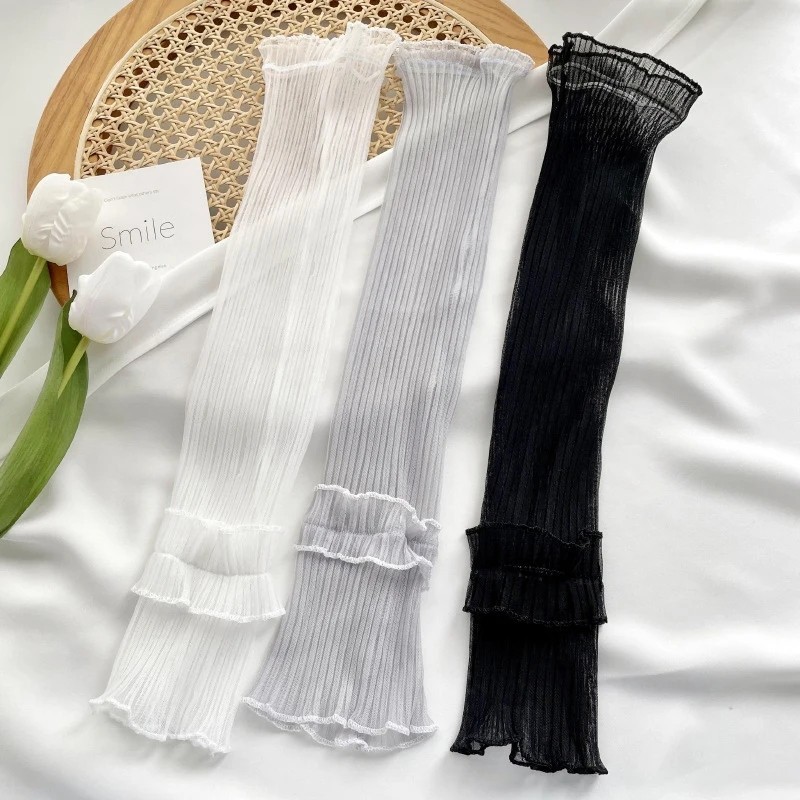 Găng Tay Dài Mùa Hè Ngón Nữ Chống Nắng Sợi Tay Mỏng Gợi Cảm Ren Lưới Găng Tay Nữ