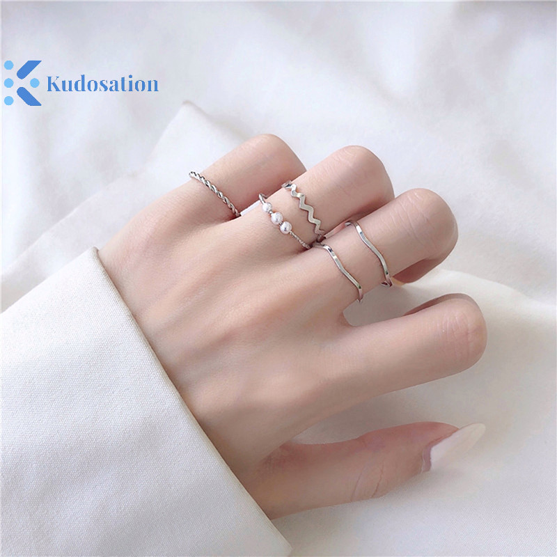 Kudosation 5 Cái / bộ Nhẫn Trang Sức Thời Trang Bộ Kim Loại Rỗng Tròn Mở Nhẫn Nữ Cho Bé Gái Tiệc Nữ Quà Tặng Đám Cưới