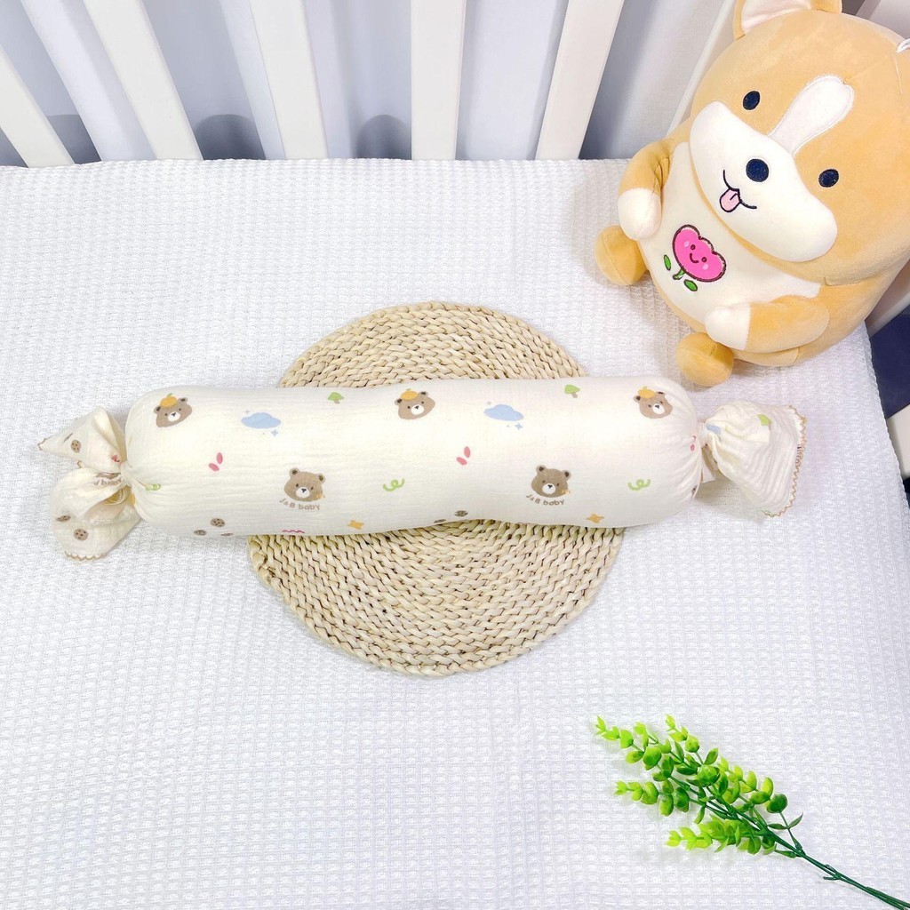 Gối ôm cho bé, gối ôm hình kẹo từ xô muslin kết hợp với ruột bông kháng khuẩn, vỏ có thể tháo rời BNC01 Voi Gối Ngủ
