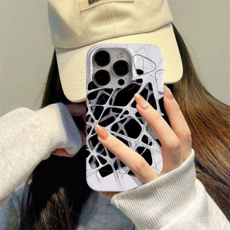 Ốp Điện Thoại QYJS Xếp Hình Màu Trắng Đen Thích Hợp Cho IPhone 7 8 PLUS SE 11 12 PRO 13 14 15 ProMax X XS XR XSMAX 14 15 PLUS Phim Vỏ Cứng Bao Gồm Tất Cả Dễ Thương Hợp Thời Trang WMZM
