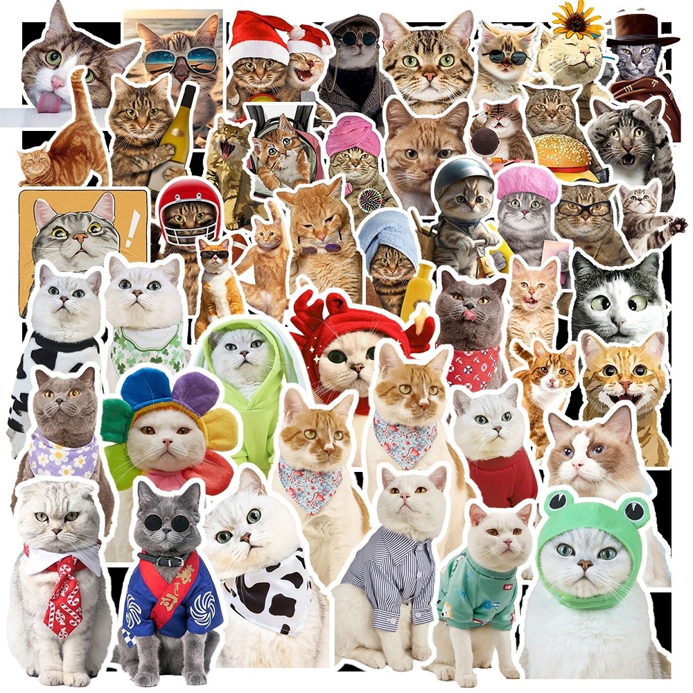 Set 50 Sticker Mèo  – Decal Trang Trí Đa Năng | Chống Nước | Dán Sổ Tay, Laptop, Mũ Bảo Hiểm