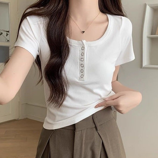 Áo Croptop babytee Dáng Vừa ôm Cúc Bấm Trơn Xinh Xắn