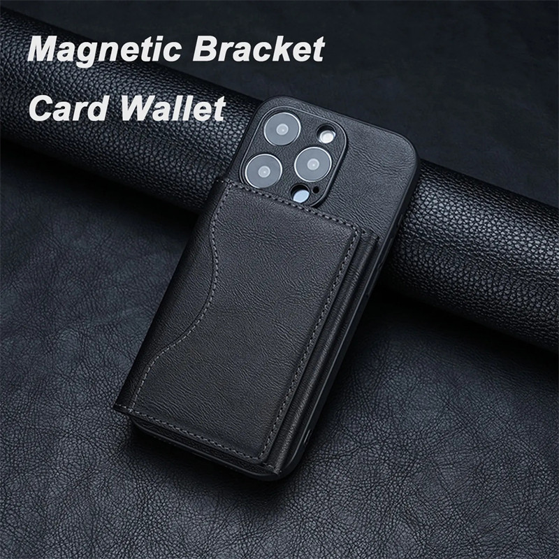 Từ Gấp Ví Đựng Thẻ Bao Da PU Cho Magsafe IPhone 14 13 15 16 Pro Max 12 Plus I Điện Thoại I15 Macsafe Stand Cover