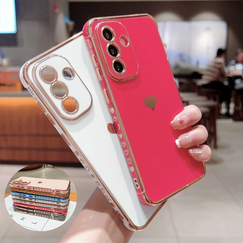 Ốp Lưng Mạ Bên Trái Tim Tình Yêu Sang Trọng Cho Samsung Galaxy A16 A15 A14 A13 A56 A36 A55 A35 A54 A34 A26 A25 A24 A23 5G Vỏ Điện Thoại Bảo Vệ Chống Sốc TPU Mềm