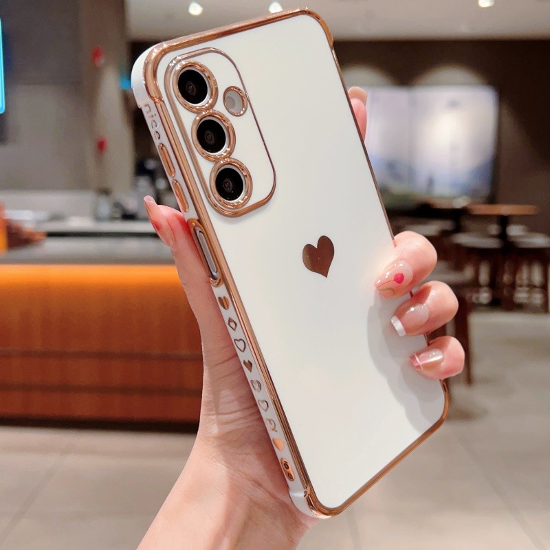 Ốp Lưng Mạ Bên Trái Tim Tình Yêu Sang Trọng Cho Samsung Galaxy A17 A16 A15 A14 A13 A56 A36 A55 A35 A54 A34 A26 A25 A24 A23 5G Vỏ Điện Thoại Bảo Vệ Chống Sốc TPU Mềm