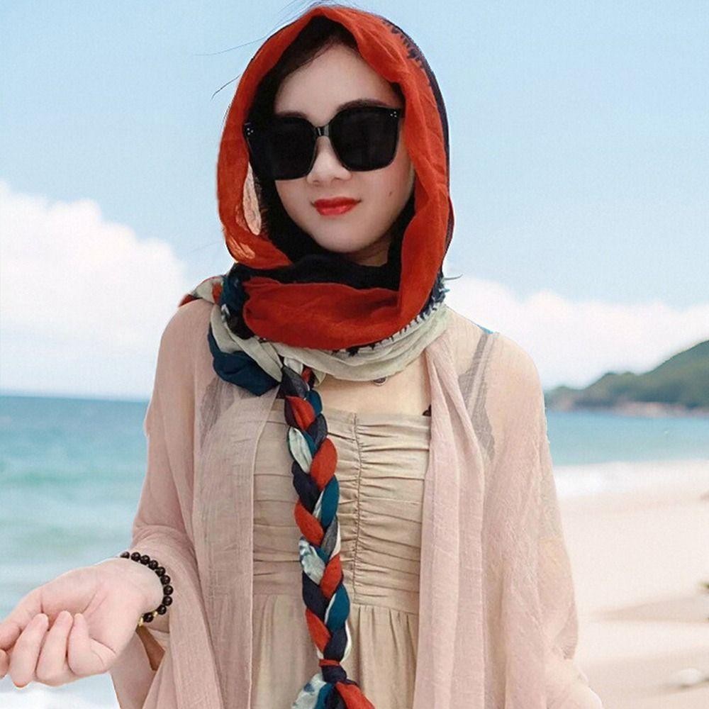 Khăn lụa SUNKISSD, Khăn chống nắng xếp li dài, Phụ kiện thời trang Chống nắng Khăn choàng đầu dệt tay mùa xuân hè